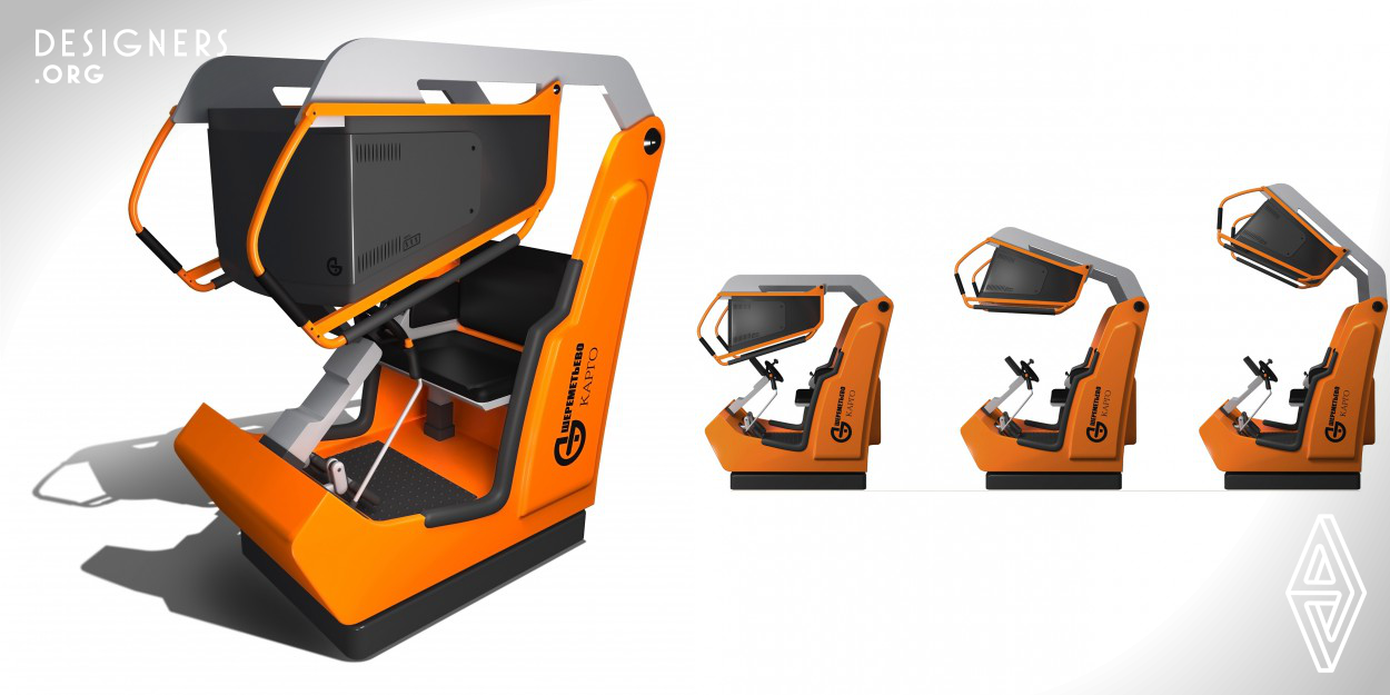 A simulator for forklift operator from Sheremetyevo-Cargo is a special machine designed for forklift drivers training and qualifications checking. It represents a cabin with a control system, sitting place and a folding panoramic screen. Main simulator body material is metal; also there are plastic elements and ergonomic onlays made of integral polyurethane foam.