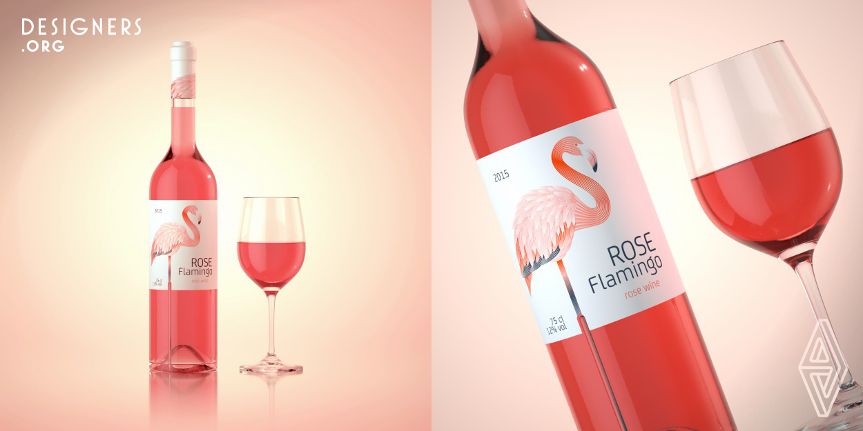 The design of the wine Rose Flamingo is based on a graceful bird Rose Flamingo. We use this image of this bird because the taste of the rose wine is very similar to this image. It's very soft, bright and fresh. And at the same time it's elegant and stylish. In this design we use illustration by Patrick Seymour, Canadian Illustrator. It looks very cool and unusual. 