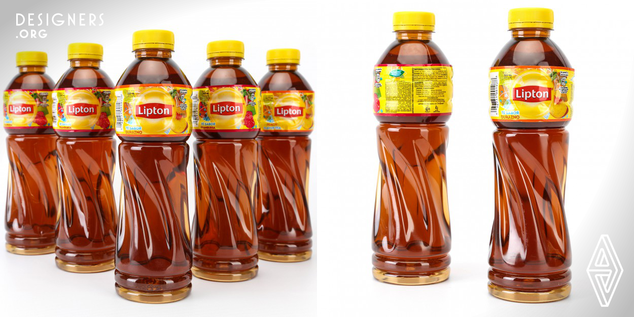 Lipton Pandora is a new lightweight package distributed in the Latin American region. The 500ml size weighs only 22grams, making it one of the lightest weight commercialized hot fill containers in the world. The design of Pandora maximizes the use of patented technologies to absorb vacuum necessary for hot filled products in a sleek form that is both functional and iconic. The waist and curved body grips lift the eyes to the vibrant label giving the overall form of the container a soft feminine character. 