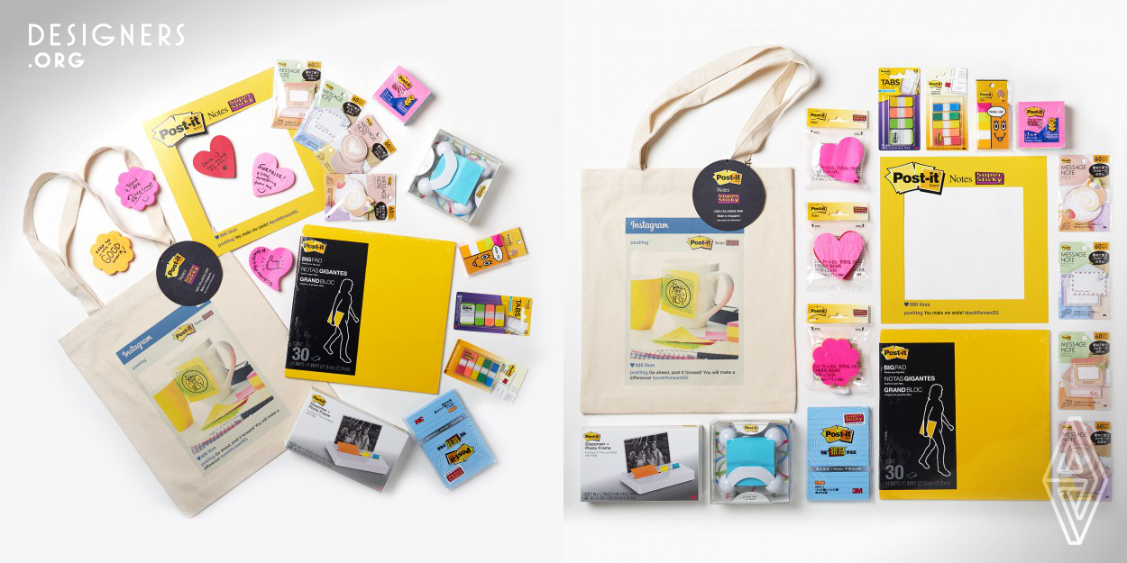 The Post-it Colleague Care Kit was designed with a dose of humour where the usual laundry icons were redesigned in the office politic context i.e "Do not Bitch". The entire campaign seeks to create a happier and fun workplace where they send motivation quotes to fellow colleagues who needs a perk up after a long day at work or when there is an unexpected situation at work. There are instructions on how to motivate your colleagues, a Post-it photo frame is inserted to take selfies and wefies and a positive log is curated at #postitforwardsg on Instagram!