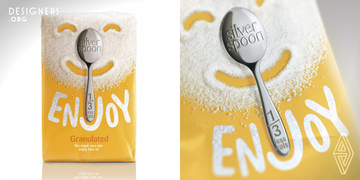 The brief from Silver Spoon was to create a new brand for people wanting to reduce their sugar intake but keep the benefits of real sugar. This concept emphasises the positive aspects of the sweetening product - 100% taste, 100% natural and 33% less calories. The brand name - Enjoy - captures the positive attributes of the brand, with none of the guilty feelings associated with trying to keep healthy.