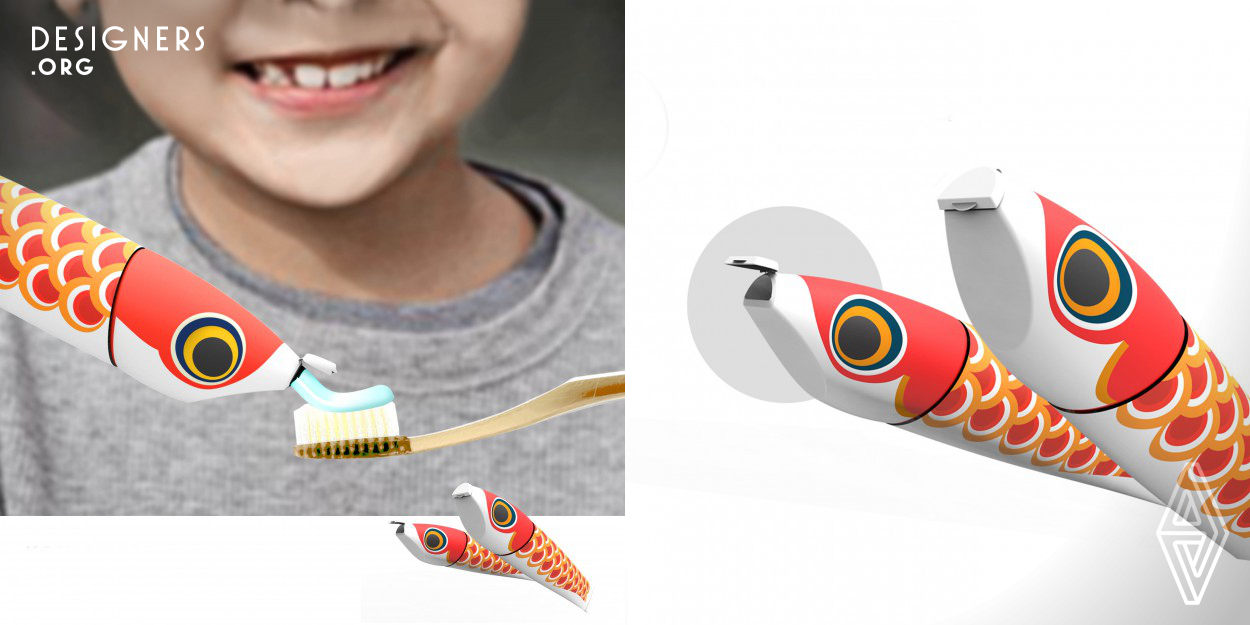 The toothpaste nozzle is designed to be a half circle, it will not only increase the friction area of toothpaste and toothbrush but also reduce the amount of toothpaste.This products help children to squeeze toothpaste without dropping or sqeezing too much. So it let children to do their own job and learn to self reliant.