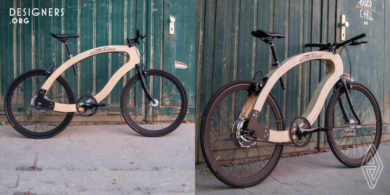 The Berlin company aceteam created the first wooden e-bike, the task was to build it in an environmental friendly way. The search for a competent cooperation partner was successful with the Faculty of Wood Science and Technology of the Eberswalde University for Sustainable Development. The idea of Matthias Broda became reality, combining CNC technology and the knowledge of wood material, the wooden E-Bike was born.