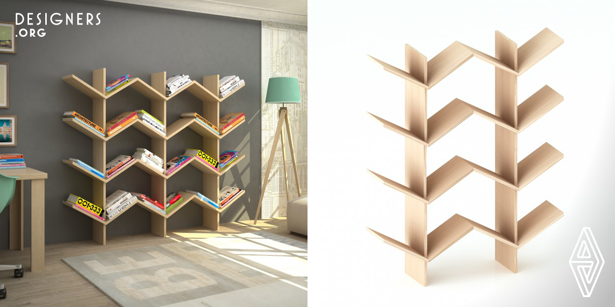 The VBookcase, which was designed in a manner where it can be used in different forms, such as double, triple and quadruple, can constitute alternative designs by increasing the vertical parts and the number of shelves. All of the parts of the VBookcase can be packed and transported easily by placing one on top of the other and can be assembled in a practical manner at the place of use.