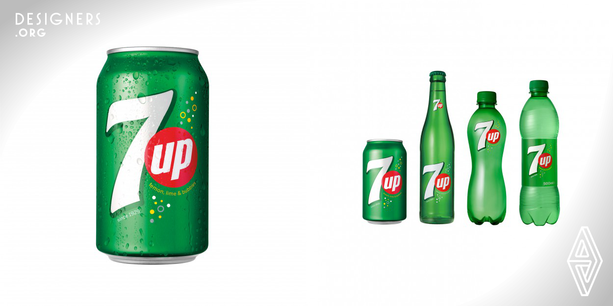 7UP wanted to inject the authentic lemon-lime soda with fresh excitement. A rebranded style — logo, color, typography and other elements — updates the look of the original “un-cola,” highlighting its bubbly personality, while recognizing its legacy and heritage. The rejuvenated visual identity system builds on the brand’s authentic equity and history, while staying true to its witty, naturally confident character. This visual identity system will introduce an impactful change in brand communication and reframe 7UP as the as the authentic and original lemon-lime trademark since 1929.