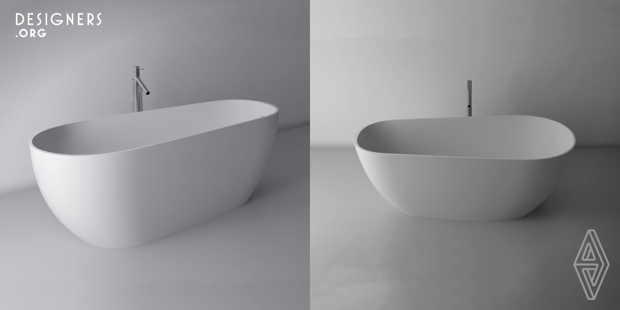 Silvia bathtub is inspired by the shape of a terracotta bath from 1700 BC and discovered in the palace of Knossos on Crete. Silvia is functional and ergonomic, so that it corresponds to human shape and is wider in shoulders and gets narrower towards feet. This shape also brings reduction in water use, from 280 to 130 liters. The overflow integrated in a thin wall is a solution that so far has not been applied in mass production. The bathtub is made of cast marble, with natural dolomite powder, ensuring warmth and comfort of use. 