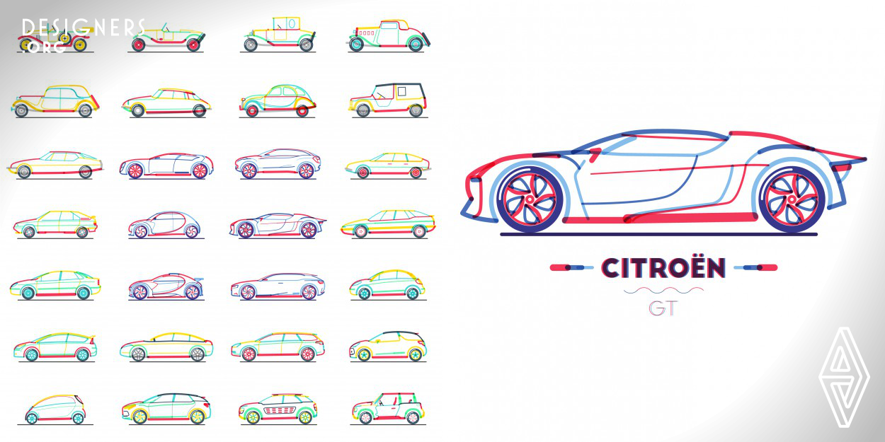 This is a personal, non-commercial work, that aims to reveal the history of Citroen cars brand in a new and positive way. The design style is using only simple strokes to reveal the full forms and beauty of the cars, and not using any solid colors. The idea behind this design is to recreate Citroen cars history in an interesting and engaging way, so that not only a brand enthusiast would enjoy spending time browsing it. There are 70 different models covered in this project. 