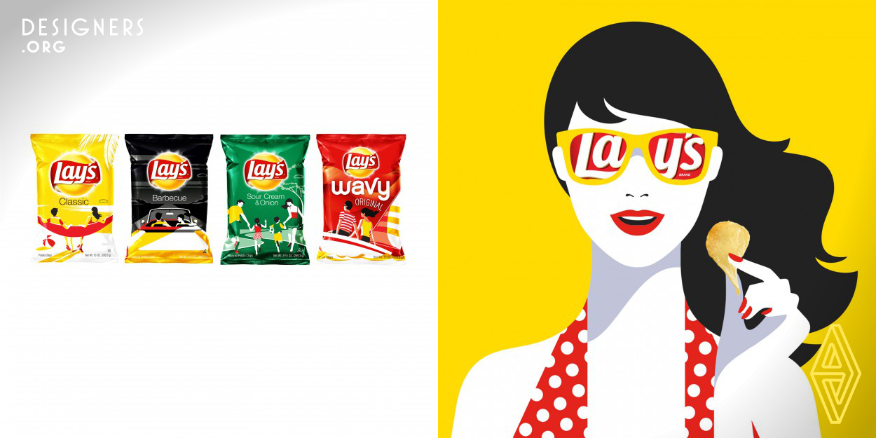 PepsiCo set out to embrace its distinction as the planet’s most popular snack brand with a collection of special edition packages for summer. To bring the spirit and character of an iconic global brand like Lay’s to life, Lay’s partnered with French artist Malika Favre, whose unmistakable bold minimalist style – often described as Pop Art meets OpArt - has established her as one of the world's most sought after graphic artists. The collaboration brought to life classic moments of summer creating a visually striking pack on shelf and meaningful connections with consumers.