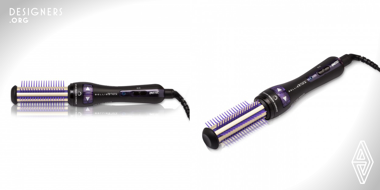 An innovative tool design for professional hair stylist. It helps stylists to create different curly & wavy hair style quicker & easier than ever. The instant hot barrel & the automatic rotating brush replaced the traditional process of hair polishing & curling in Salon (blow drying & brushing hair with round brush rotating by hand continuously). Unlike the traditional bristle brush which is easily deformed & tangled with hair, the unique silicon teeth prevent tangling with hair, more safe to use. The automatic rotation helps hair detangling & smoothing more quickly.