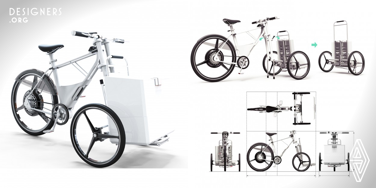 This is a new eco urban movement solution that will be used for delivery. It’s a bike. In terms of Eco, the design is mainly focused on bringing the core values of being “innovative, flexible, eco-friendly”. This design is aiming to provide a more environment and space friendly solution to delivery businesses. Besides of delivery companies, his desire is to encourage normal people to use this bicycle too in the future. A eco bike 2.0 is yet to come…. 