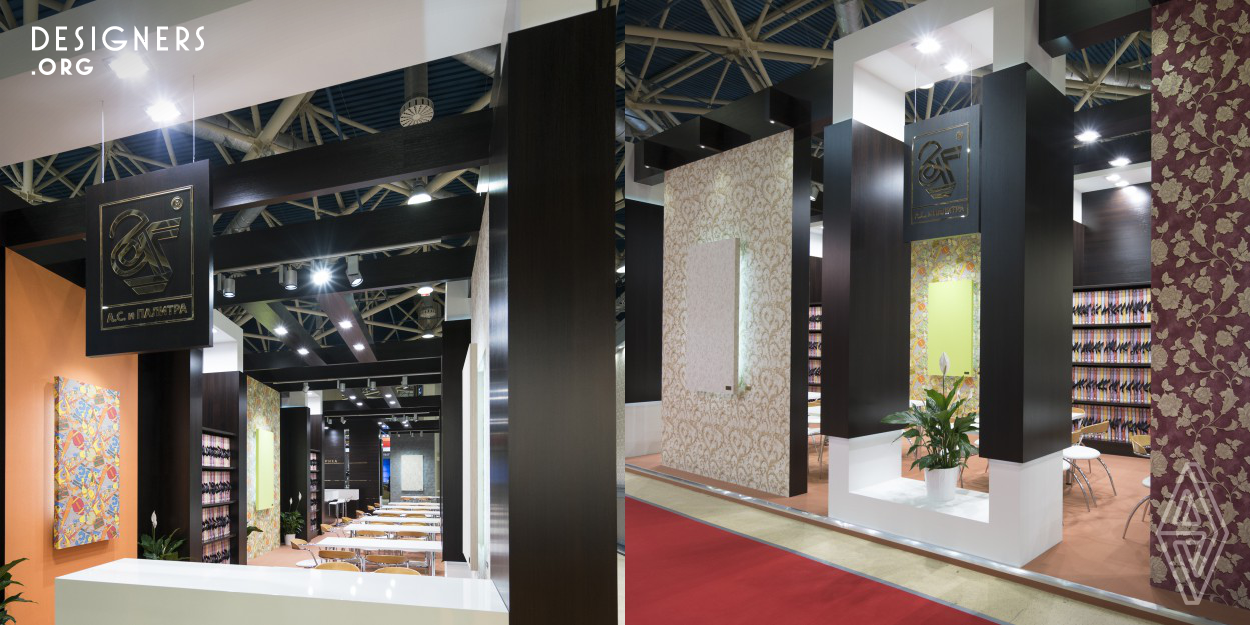 The main goal of the stand AS & Palitra to present the company's products wallpaper as an element of interior decoration at the exhibition MosBuild 2016. Dominant element of the aesthetic concept of the stand is pergola. The ends of the roof beams placed outside the stand and make the illusion of transformation interior to exterior. The space of the stand organized by the arches and beams, fragments of walls with wallpaper and create the effect of openness. 