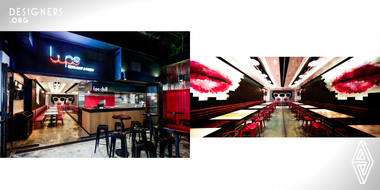 A Pop Art themed restaurant that uses minimal but bold colours throughout the interior will take customers back in to time. A mirror wall is used on one side of the interior to enhance space as well as to create a chic and hipster environment with the use of patterns and graphics that was inspired by American diners.