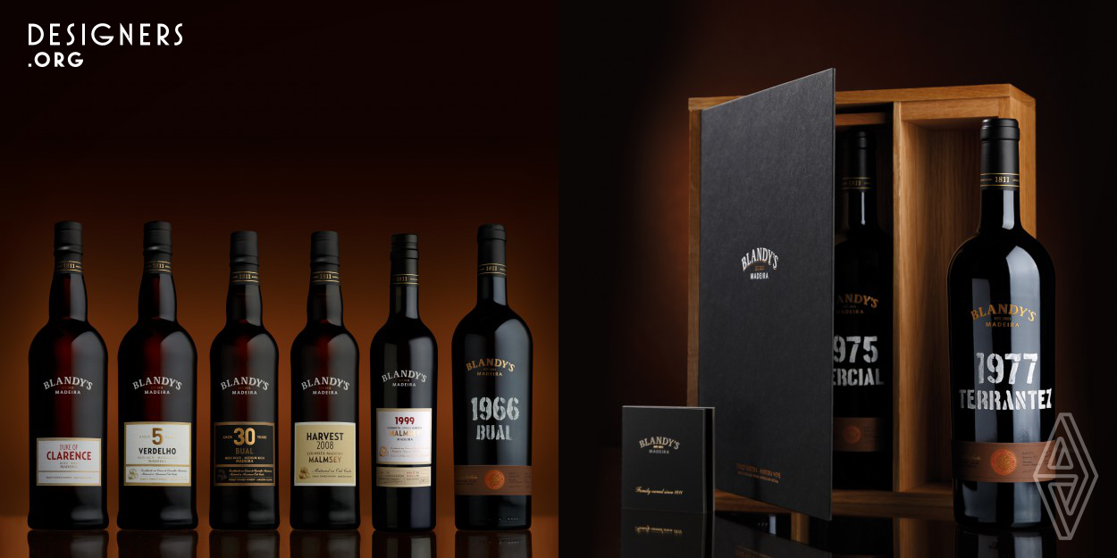 The identity and whole Blandy's range, world leader in the production of Madeira wine, were renewed by the Portuguese agency Omdesign with the aim of reinforcing the positioning of the brand. New packages were also created, in line with the new image, which have elements connected to the traditional production of Madeira wine.