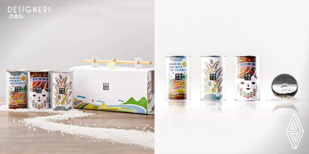 The theme of one can is 'people', represented through images of farmers, along with the tattoo designs that delineate the local class structure. Another can has the theme of 'place', represented through images of Taitung's natural beauty, along with a classic headdress. The third can has the theme of 'fruit', as in 'fruits of labor', as represented by images of bountiful harvests and celebrations. Three cans features three aspects of local culture, woven together into a coherent story that bears witness to the cultural heritage of Taitung’s rice.
