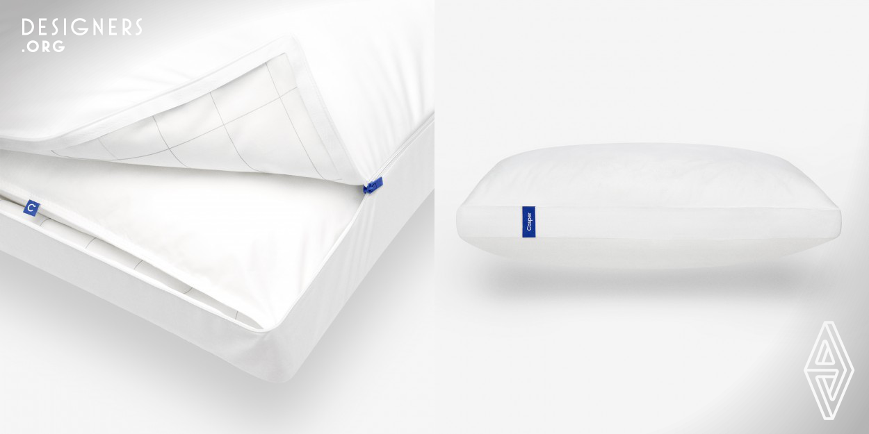 Casper's pillow is designed for every sleeper. After undergoing extensive research, Casper's in-house engineering team found that the average person sleeps with a combination of soft and firm pillows for ultimate comfort. Casper’s unique dual layer design eliminates the need for confusing combinations of pillows. The Casper pillow features an inner core with shorter fibers to provide springiness in any position, and an outer layer with longer fibers for a cushy, luxurious feeling that is forgiving at any angle.