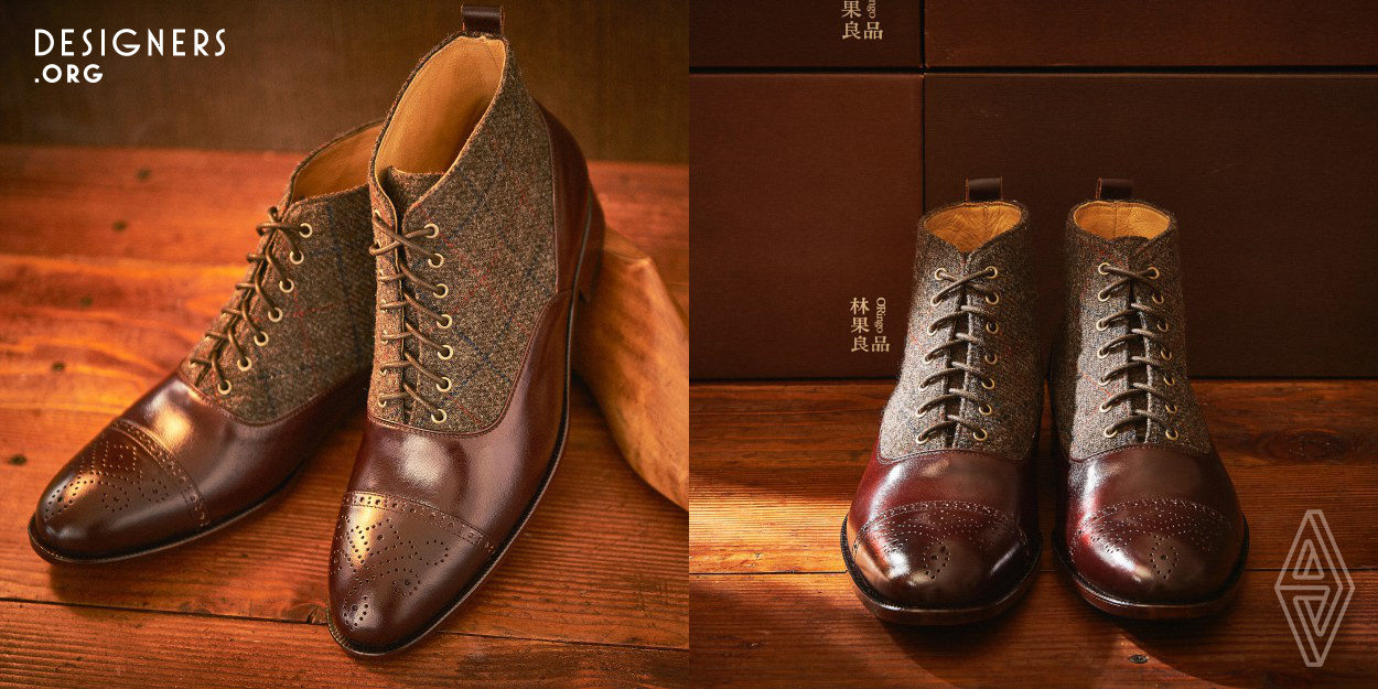 The designer was inspired by the Hong Kong diverse cultural. Therefore, use the formal Balmoral boots, a classic in the West. First, in view of the history, the British boots with their snug and waterproof could help men prevent foot get wet, as it is very common in this humid tropical metropolis. The second is that combine 2 kind of materials to keep feet dry during the subtropical climate. The third performance is for fashion design with functionality, and show great taste on any occasion. Therefore ,the more difficult the more valuable.