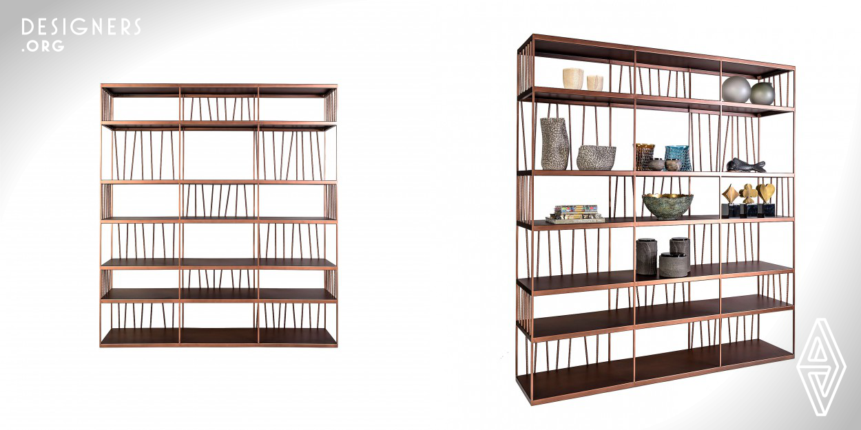 The inspiration of the bookcase is the shape of a simple rectangular frame. It was inspired by the unity of contrast and harmony. Ironman is not only a design manifest and value but its also like a sculpture with details.