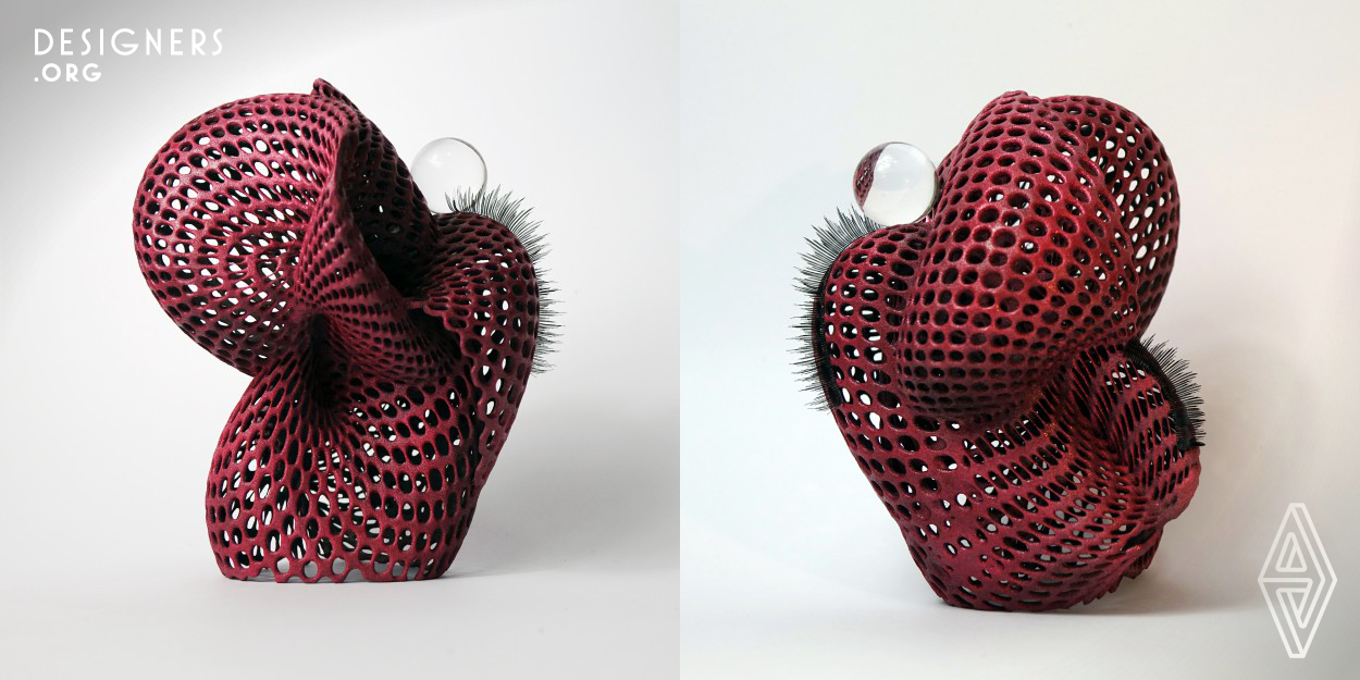 This design explores a metaphor of eyelash. The designer considers eyelashing is a pursuit for a personal expectation. He creates an eyelash stand as an icon of life or a miniature stage of performance. This stand symbolizes a reminiscent commitment in the morning or before bedtime, by setting eyelashes temporarily before or after being applied. An eyelash stand is a way to memorize what something trivial has contributed to personal daily adventure. 