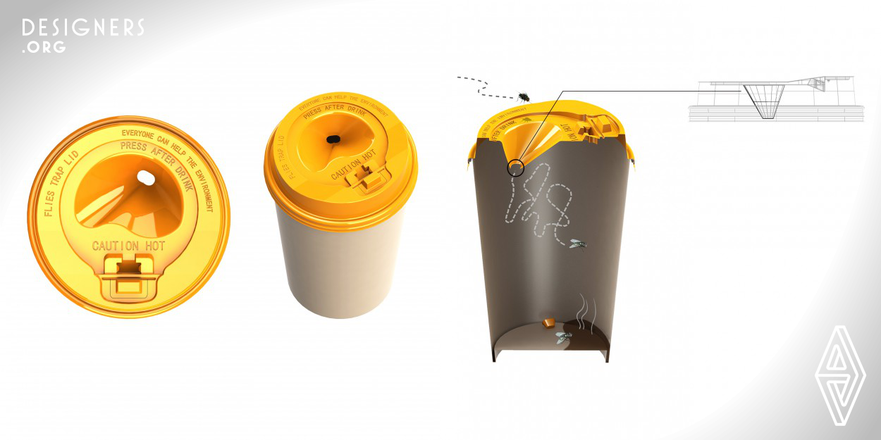 The flies trap lid is designed to catch flies. Compare with normal coffee cup lid, it not only has the traditional function but also can give a second life to disposable coffee cups. When people finish drinking, just press the trap bottom before throwing, the flies will be easily attracted by the residual coffee smell. Since this lid has a special conical structure hole, once the flies get in, it is hard to escape.