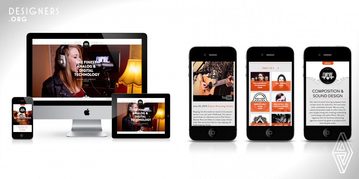This is a bespoke design and build of a fully responsive website that merges vintage and modern together in an interesting way. The recording studio offers customers traditional analogue recording facilities and modern technology so the design takes inspiration from merging the old and new as well. The website is a shop window for the music studio, a well executed and unique video on the home page takes the site visitor on a journey so they can experience the studio before having to book. The site is simple, well designed with touches of the unexpected. 