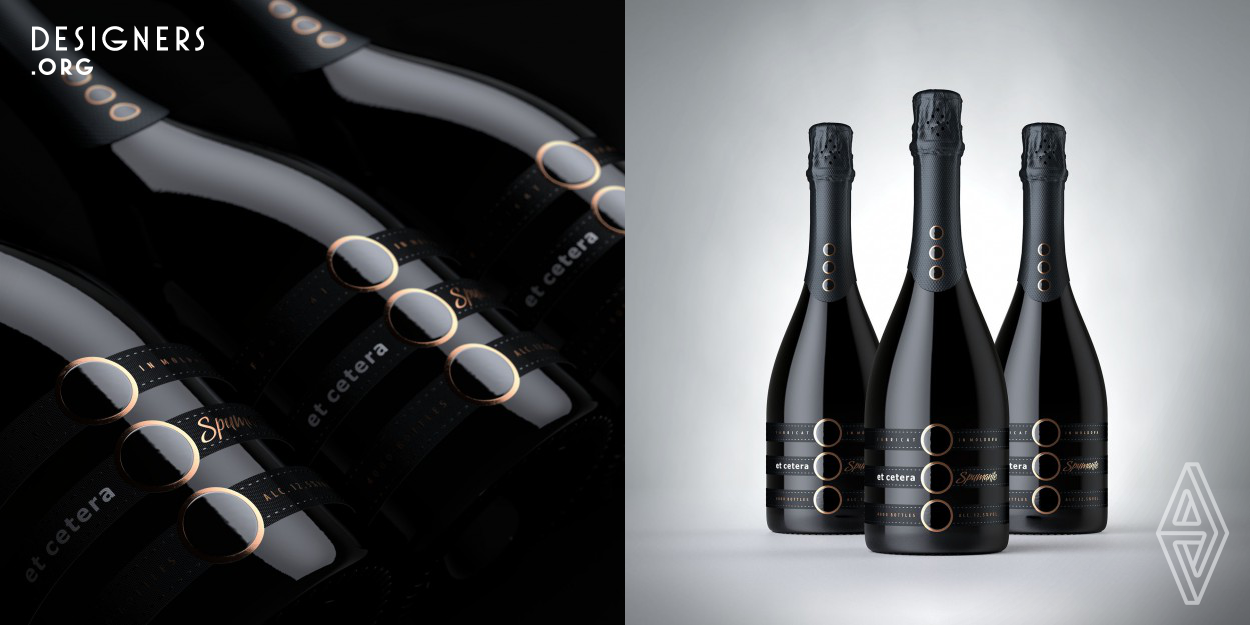This design reflects the character of the product, which was a debut in the sparkling wine category for an already established producer. The design agency strived to implement a solution for the label shape, which would make it look like it's composed of three individual elements wrapped around the bottle. The brand's trademark serves as the focal point that makes all the elements come together in a minimalistic composition.