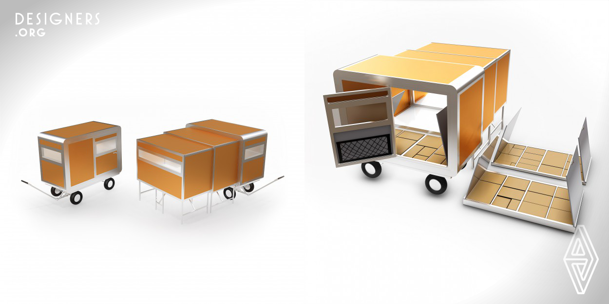 A mobile, extendable, modular and multi-functional wagon that can be used as a portable refugee shelter when towed along by a single adult human being. It has a compact configuration that can accommodate a single adult person, and it can fully extend its telescopic slide out sections to provide sleeping accommodations for up to four people. In addition, the wall panels can be detached to allow its frame to conjoin with similar Rush units to create a much larger and shared accommodation. 