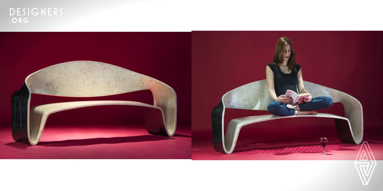 Mobius Sofa is a 2 centimetres thick fiber-reinforced bands of Perlato di Sicilia, a marble from Sicily. The project rappresents the state-of-the-art of research into natural stone design for both crafting and digital manufacturing techniques. Mobius Sofa is a surprising object, mainly because the stone is very thin but also resistant. It is a Sofa designed for luxury ambients but due its aesthetics quality and unique properties is also suitable for exhibitions.