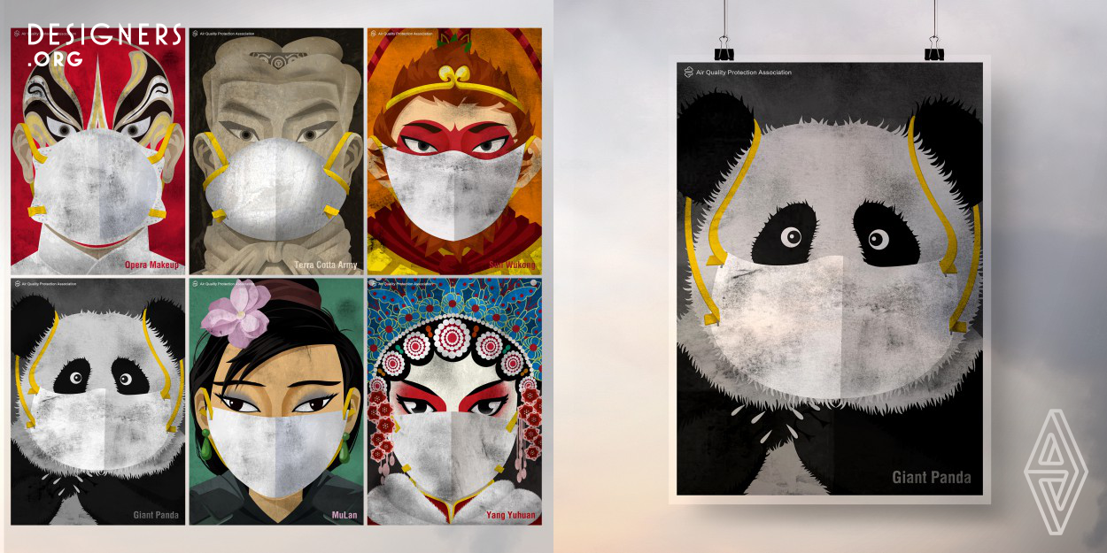 This series poster reflect Chinese haze pollution problem. The design show the state of Chinese national culture image under the haze. The Chinese traditional culture image, rare animal, world heritage, literary novel character are the protagonists of the poster. The essential purpose of design is calling on the Chinese government and individuals to pay more attention to environmental problems especial haze.