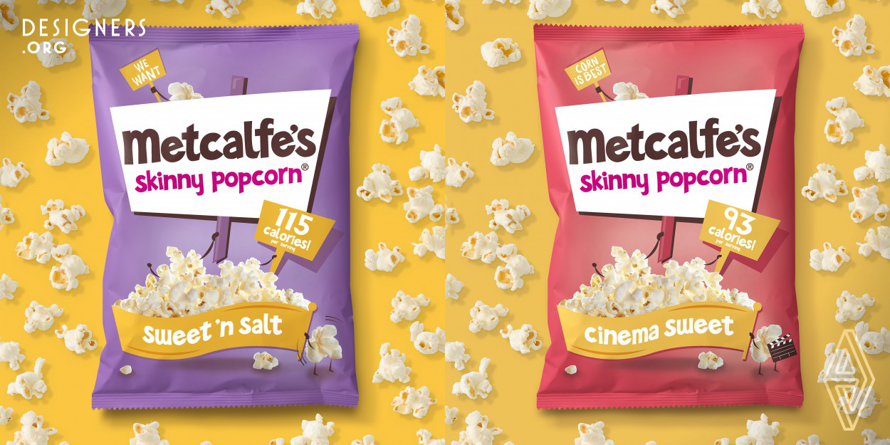The creative solution was a range of packs with a distinctive design that reflected the brand's engaging, vibrant and light-hearted personality. Bold colour combinations were introduced for each flavour variant and to give strong on-shelf standout. The popcorn 'dudes' add personality and also help communicate flavours. The 'placard' logo and lock-up evolves from the existing logo, and takes a generic shape to create a distinctive and ownable equity. It reflects the brand's passion for creating the tastiest, healthiest popcorn.