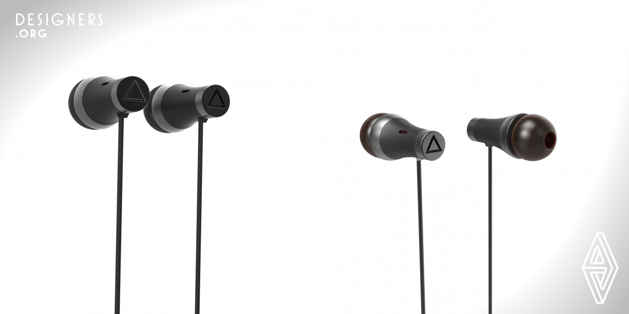 This earbuds have a kind of special magnet parts. With these special parts, users can pack it up by revolving around the earbuds lines. With this function, the messy earbuds lines will trouble them no more. May users could find joy while the using this earbuds with such function. Hope this design could lead people to an easier lives. 