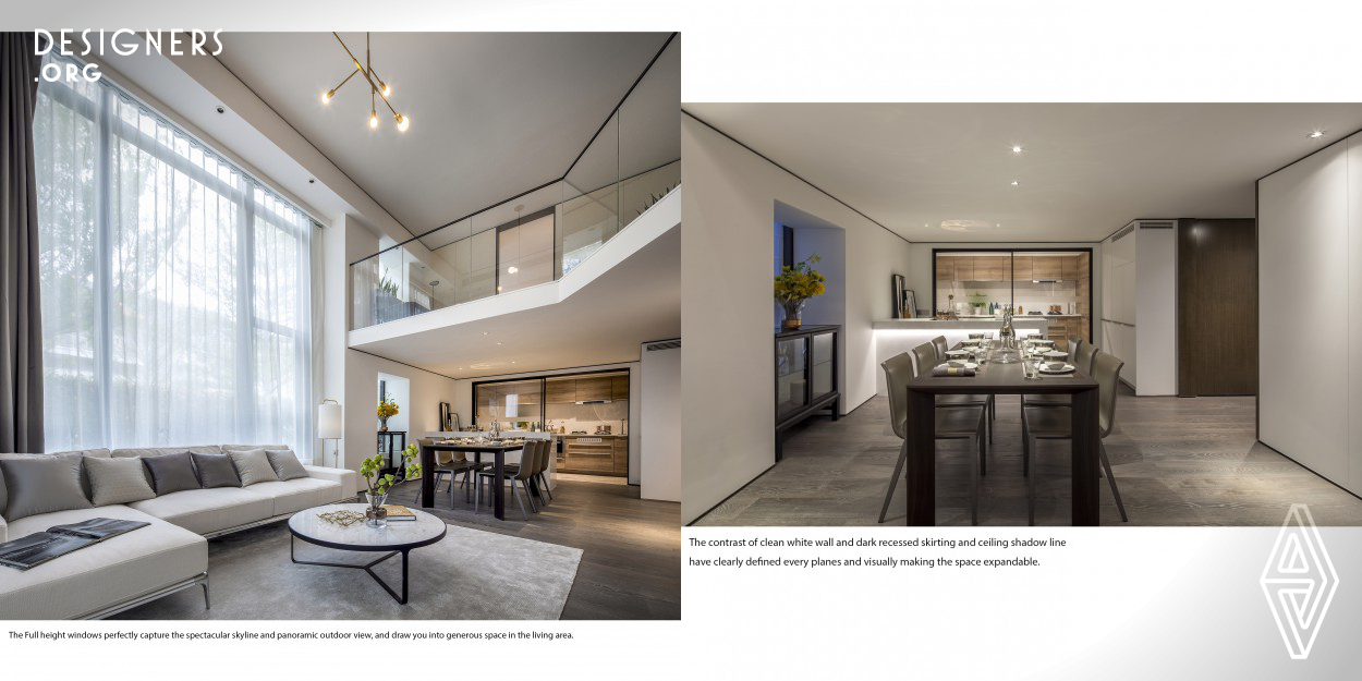 This Project is located in Shenzhen Bay, China, a 130sqm 3-bedroom 2 levels show flat within a 4.3m high split level. Design was challenging to create space that defines clean,calm & cozy living style in the exciting city. Space planning strategy was unconventional from the start, the design deliberately breaks the boundary between functions,allowing space to have continuity and possibility for extension,it fully utilized complex space and articulate different space for visual interaction. Through careful choice of form and material, the realized project is a simple yet elegant, pure and cozy.