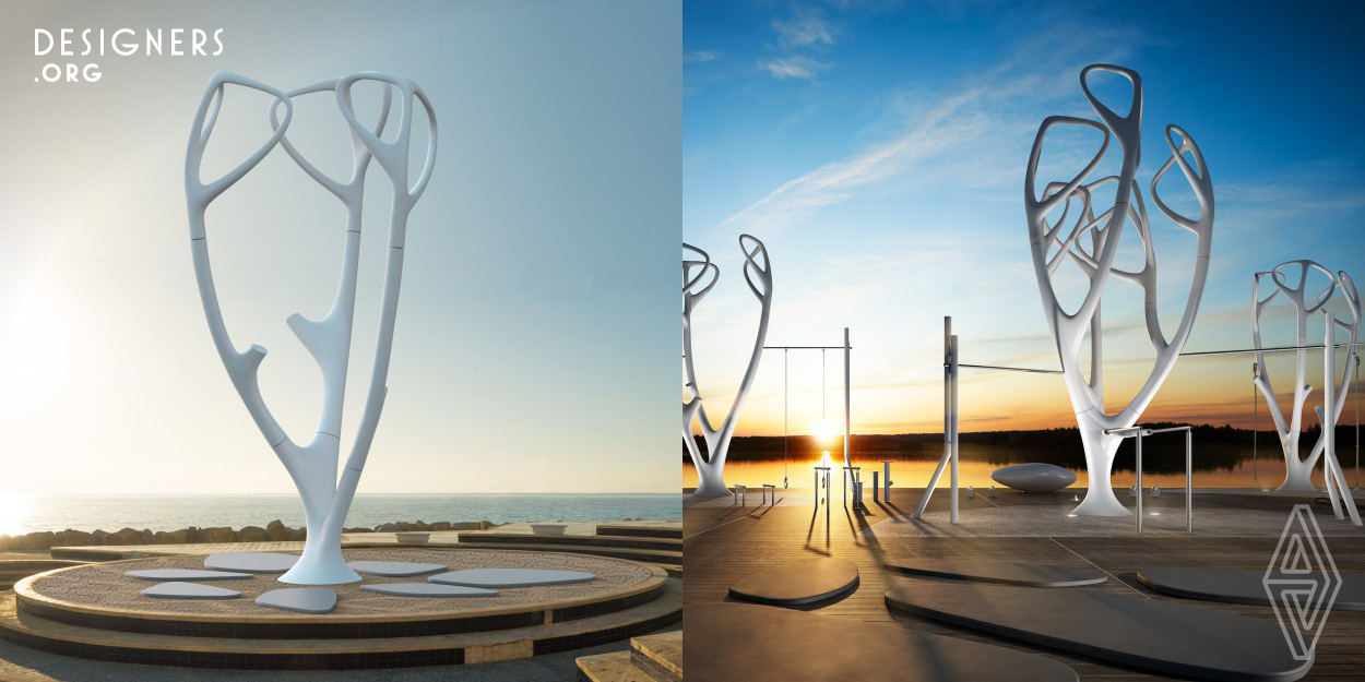Created by Metalco Active, the beautiful design of MyEquilibria outdoor gyms blend into outdoor environments. A 7m tall ‘Fitness Tree’, is a concept that brings together art, design, new materials, workout equipment and community. With different configurations, these 'Wellness Parks' allow for up to 30 users simultaneously. Metalco Active produces the equipment using moulded and hand-polished, multi-patented 'Ultra High Performance Concrete' which is more efficient than traditional concrete. UHPC seamlessly integrates with high-grade Inox Steel for an enduring outdoor gym.
