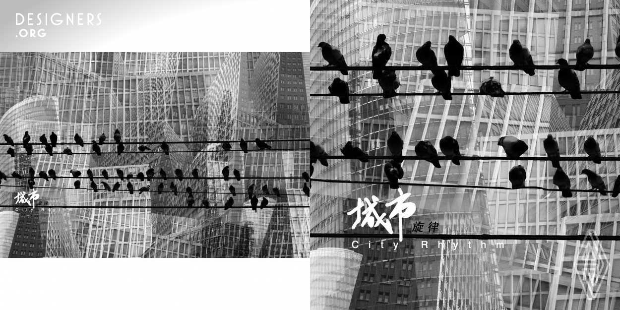 The theme of the work is to protect the birds and their habitat. Nowadays, the process of urbanization has made many small animals in the city become homeless. In the works, a row of homeless birds and the electric wire in the city combine to form the city melody, And this melody is what we do not want to see.