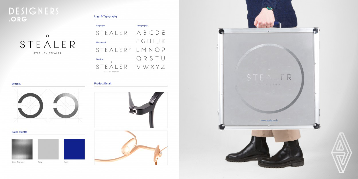 The concept behind the STEALER brand naming is visualized in the pattern and font used in the brand logo and typography, with segments of the alphabet letters cropped away. For the main and sub-colors of the brand, grey, the original color of metals, and blue have been chosen respectively. Through applying the two colors and other graphic elements onto the products, packaging, shop interior and more, Stealer seeks to establish brand identity in a consistent manner.