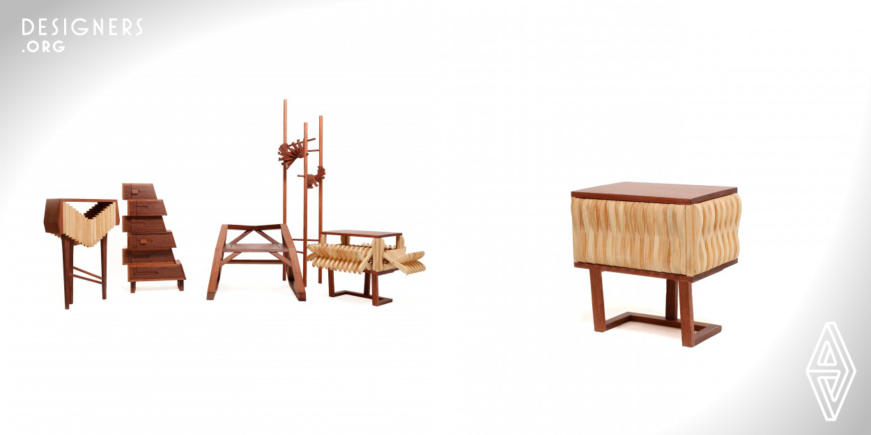 This set of furniture design gets inspiration from China's traditional educational toys, Kong Ming Lock, which is also called The Eight Diagrams Lock or Lu Ban Lock. It is the manifestation of the Chinese people's great wisdom.  Opening it seems like solving a puzzle, which emphasizes the interaction between the user and the furniture, also enhancing the fun of using furniture. Combined with the modular design of modern design, the whole design's style looks simple and modern.