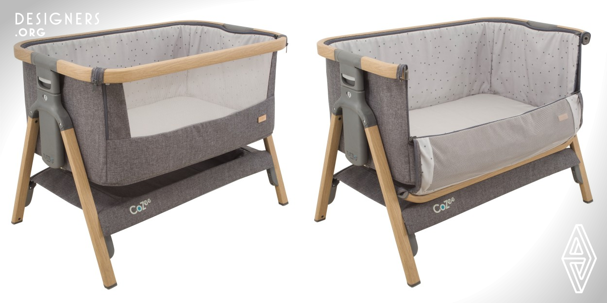 The CoZee Bedside crib has been designed to help parents develop that special bond with their little ones and can also be used as a standalone crib. It’s innovative 30 second open and fold mechanism also allows you to use the crib on the move, making the CoZee Bedside Crib a home away from home.  Key features:  - The CoZee can be used for co-sleeping or as a stand alone crib - Innovative 30 second open/fold mechanism - Handy storage shelf - Breathable mesh window - Travel bag included - Removable, washable fabric lining - Incline option to help with congestion and reflux - Foam mattress