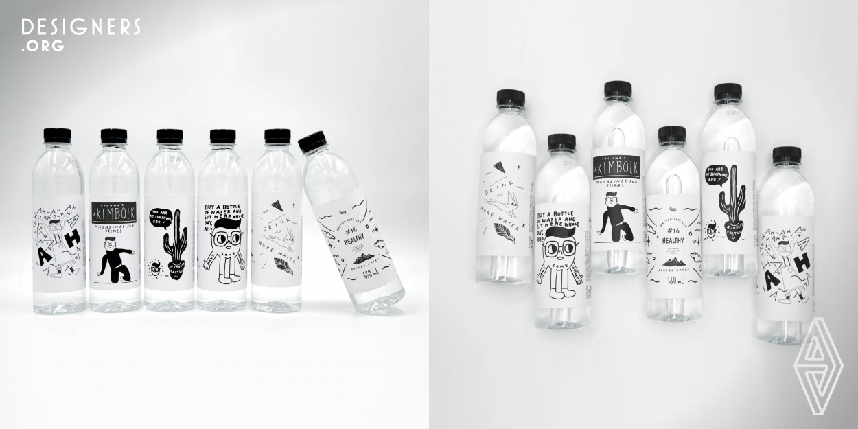 This bottled water is designed for Akimbo Cafe, and the image is basically based on its logo character. The aim of designing these bottles is really simple; to make some tiny, funny, and lovely details, putting them on the coffee shop, and waiting the guest to discover, hoping they could share this little moment with their friends. 