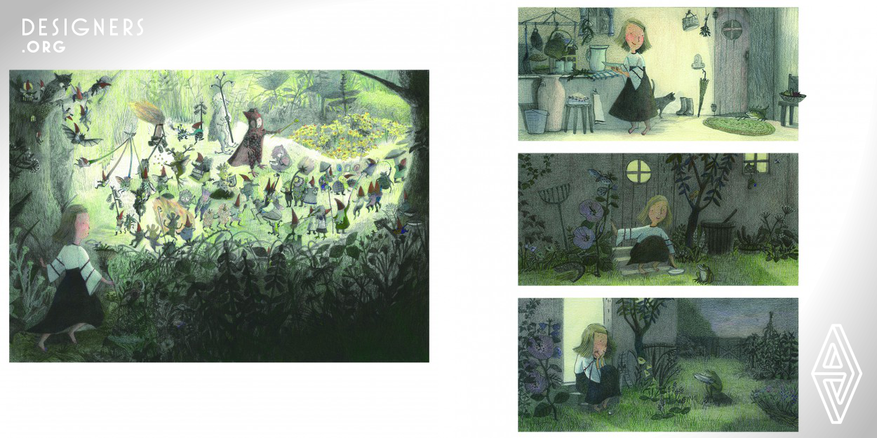 It is children’s picture book which tailored oral traditional tales into an imaginative story. Visualized the saga of young girl and various invisible illusion creatures with delicate and gentle touching of color pencil and pencil in combination. Reminds expression of legends and folklore of the ancient European illusional creature seen in the picture book of the Victorian era, gives the impression of inviting the reader to the fantastic story world.