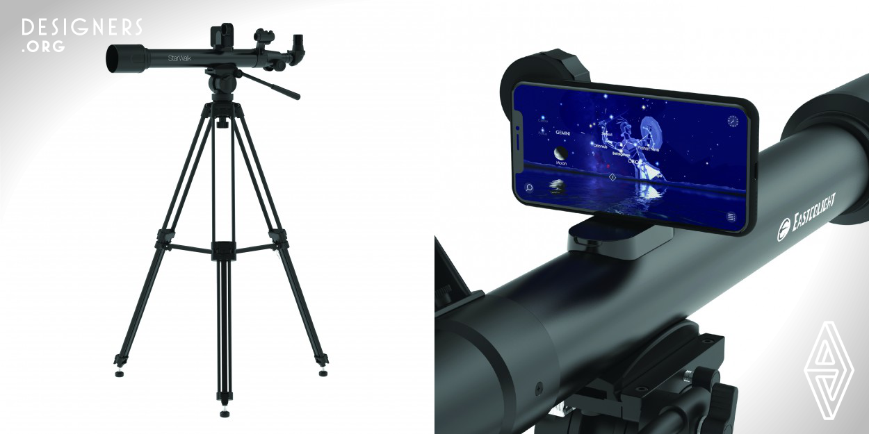 The Galaxy Tracker Nova Telescope provides a comfortable and high quality stargazing experience for users from beginner to professional level. It combines the professional optical technology with the convenient navigation technology provided by the Star Walk 2 app. With the help of the iPhone adapter, users can stably mount their phone on the telescope tube, so that they can track the stars easily by adjusting the telescope according to the Star map in the app. The iPhone adapter can also be attached onto the eye-pieces for taking photos and videos.