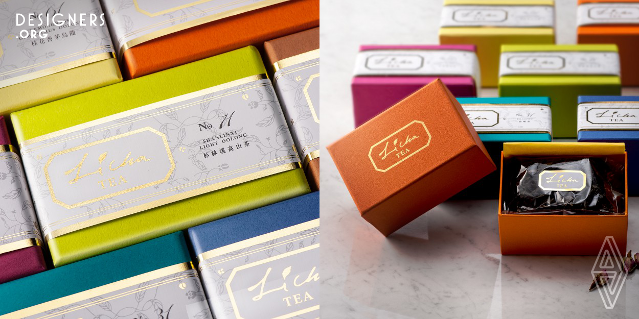Licha, a local tea brand in Taiwan, is inspired by “the affection of gifts”.The brand expands on the idea of sending gifts by creating western-styled sophistication, integrating the classic and the chic, and highlighting characteristics of different products with bright and colorful packaging, thus promoting the fine teas of Taiwan to the world.