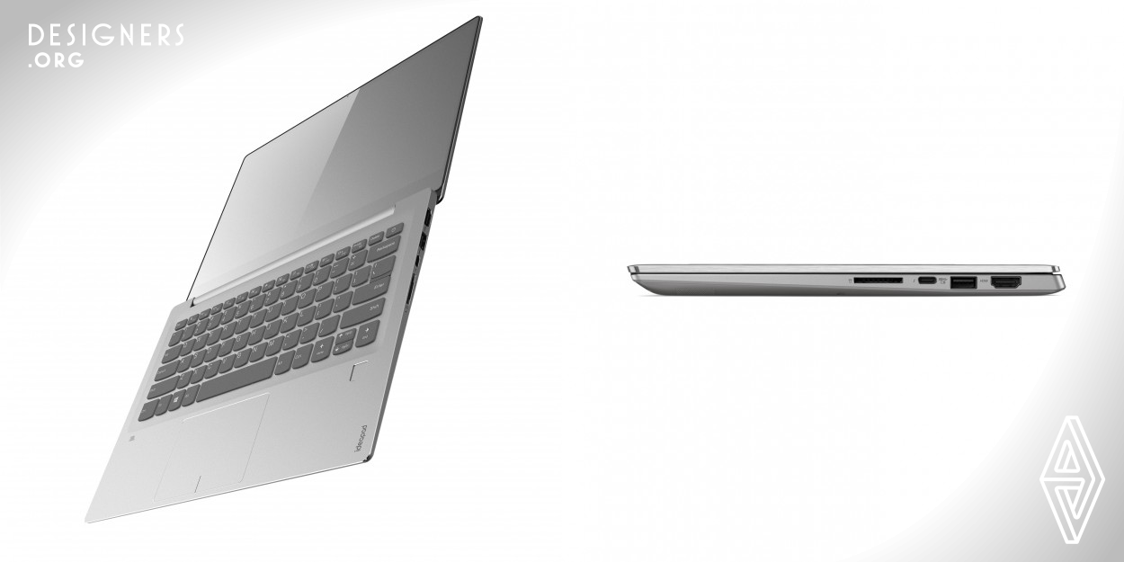 ideapad 720S is designed for the Millennial Generation. This series has simple appearance with 4.95mm extreme narrow bezel design and high performance using the unique dynamic box design language as core strategy. Not just doing a special form, this shape also provide the best user experience which allows the screen to be 180 degrees flat, making it adaptable to more usage scenarios. It won’t be damaged in some unexpected circumstance like too large opening angle. CNC aluminum shell matches with polishing diamond cut, it expresses an unique charm of Lenovo ultra slim lapop.