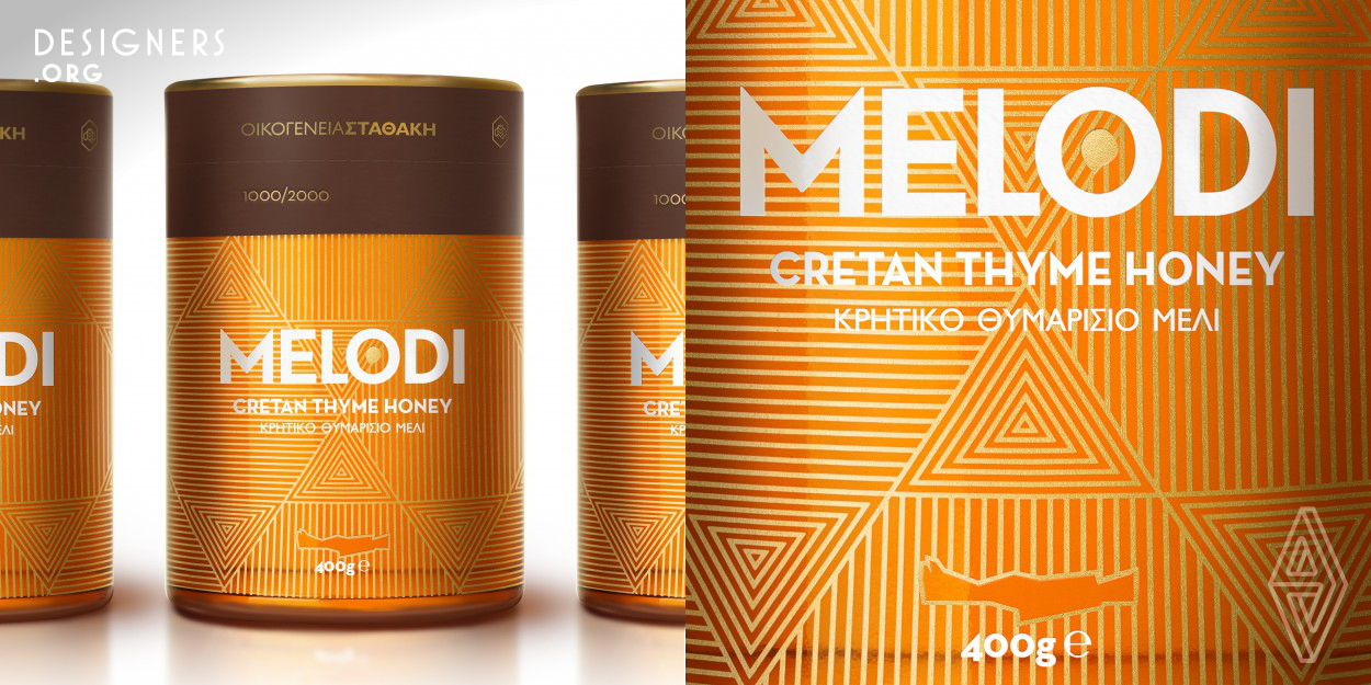 Glimmering gold and bronze instantly catching the attention of consumers are employed to make the MELODI Honey stand out. We decided to use intricate line design and earth colors. Minimal text was used and the modern fonts turned a traditional product into a modern necessity. The graphics used for the packaging communicate energy similar to that of a busy, buzzing bees. Exceptional metallic details imply the product’s high quality.