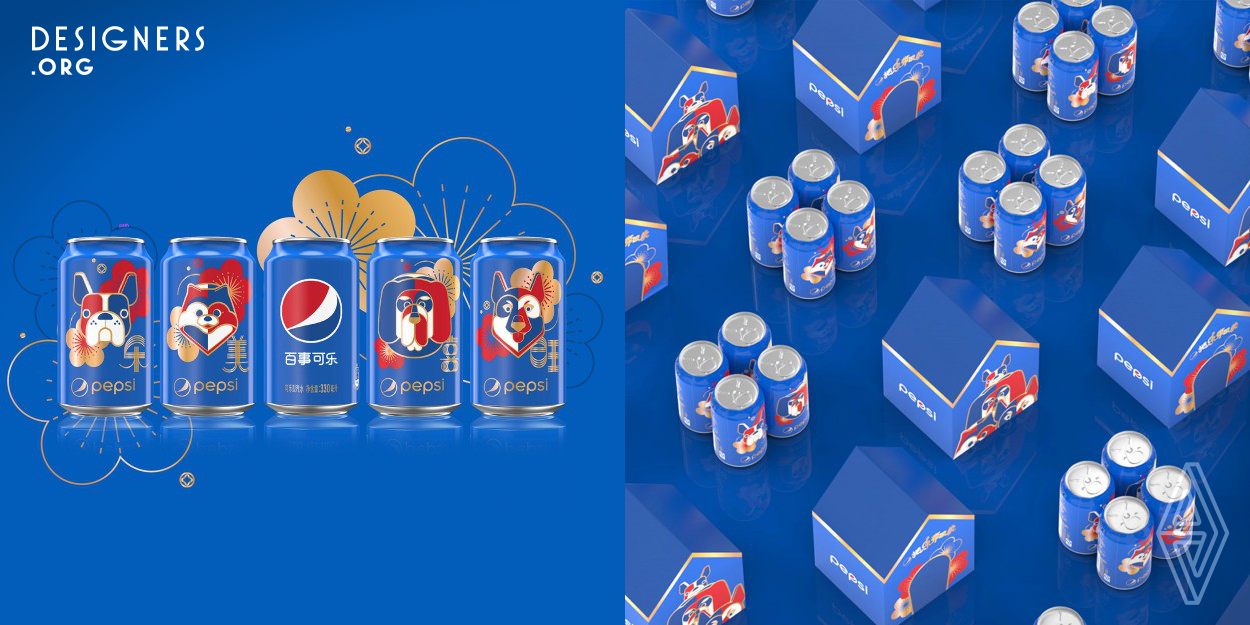 The 2018 Pepsi Year of the Dog Limited Edition Cans honor the spirit of the Chinese New Year, in combination with Pepsi’s youthful "Live for Now" ethos. The 2018 zodiac sign, the dog, is commemorated with a minimalistic and iconic design, using solid colors framed with bold lines to illustrate the breeds and their unique personality traits. The limited edition collection, which was only available on e-commerce platforms, created an impactful, daringly aspirational brand experience to resonate emotionally with consumers.