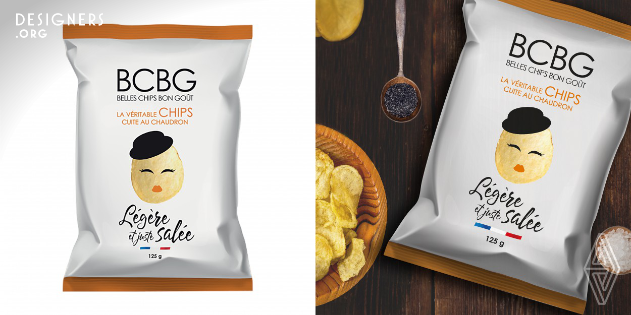 The challenge for the realization of chip packings of the brand BCBG consisted in carrying out a series of packaging in adequacy with the universe of the mark. The packagings had to be both minimalist and modern, while having this artisanal touch of crisps and that pleasant and sympatic side that brings the characters drawn with the pen. The aperitif is a convivial moment that must feel on the packaging.