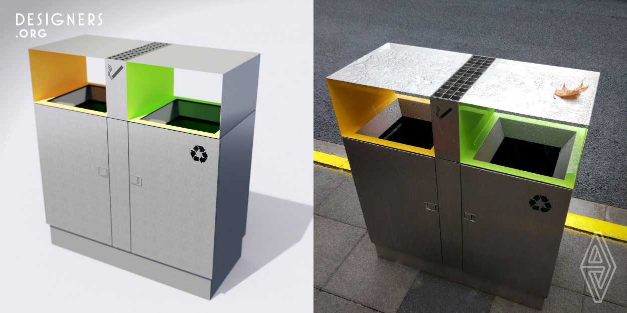 This project was initiated at 2017 Urban Design Festival, with theme of “Creating Better City Life Through Design”, a design campaign co-produced by Urban China Magazine and AssBook. Xu Zhifeng was invited as designer to renovate a small part - 20 litter bins on the Yuyuan Road, which enjoys everlasting reputation for its cultural and architecture beauty and value. After interview with the sanitation workers, Xu decided to keep only the same liners and ex-dimensions, create a whole new outlook by minimal material, details, signs and colors, max functions of the bin embed a smoking station.