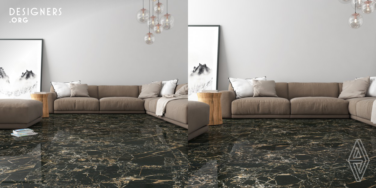 The project was inspired by the Natural Marble of the original surface effects. The Tiger collection imbues your living space with the comforting feel of natural marble. Produced by using digital printing technology and glazed porcelain technologies. Texture has a uniform large-sized marble effects.