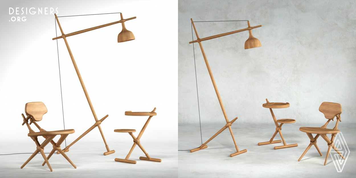 This product is bionic design, according to the principle of ergonomics, the growth of trees into the furniture design, its novel shape, reasonable function and smooth lines, the furniture using wood as raw materials, low carbon and environmental protection. The difficulty of design lies in the choice of furniture materials and the support strength of joints.