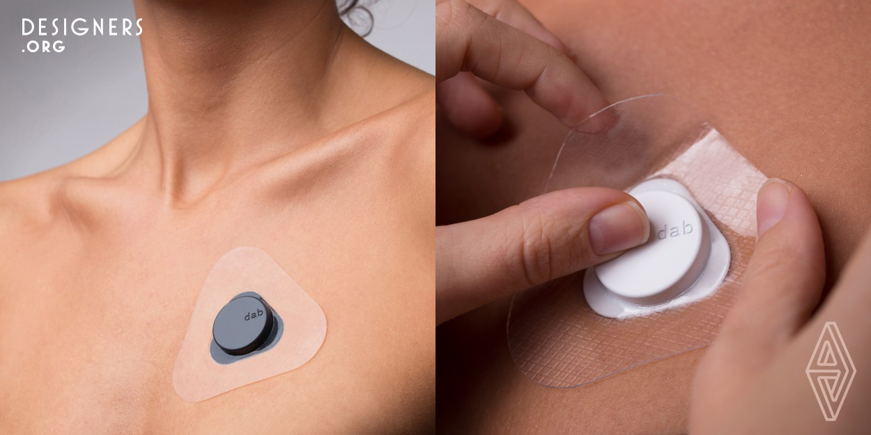 A body sensor should be as unobtrusive as possible to have the smallest impact on the ordinary behavior of the patients under examination. The keys of invisibility are the low profile construction, technological innovation and the perfect adhesion to the skin. Dab is aimed to minimize medical instrument size by reducing electrode distances. The redesigned way of applying the sensor onto the body makes it effortless and intuitive. Thanks to these changes Dab can achieve better user experience, while significantly reducing disposable items, manufacturing and maintenance costs.