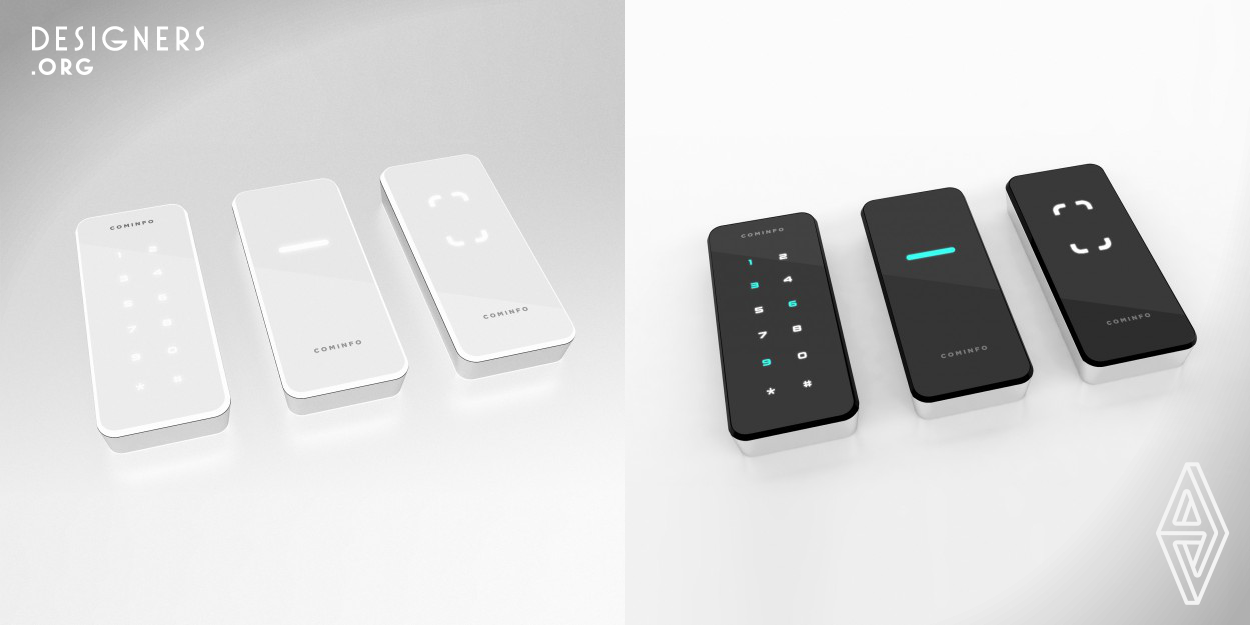 These smart devices for contactless identification stand out for their clean shaped luxurious design and glass surface with intuitive LED backlight as a navigation light. In addition, their key features also are an automatic dimming (in light conditions it makes the LED backlight brighter) and vibration feedback when a key is pressed for PIN input. 