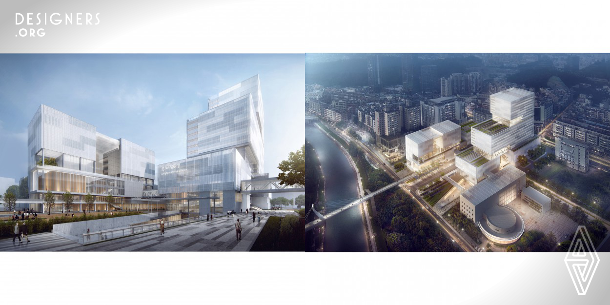 The 130,000 m2 archive complex, located in Shenzhen Longhua District will sit immediately next to the Millennium Plaza and river banks park. The project is conceived as a porous and inter-connected urban cluster sensitively built in response to the local fabric and natural resources. The complex will house a 600 seat conference venue, exhibitions, events spaces and a dedicated children's education center, that will all open up and connected with a loop of public and cultural promenade. 